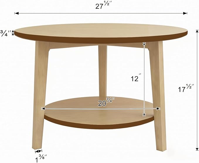 2-Tier Round Coffee Table Wood Nesting Side Table (Oak Coffee Table, 28x28x18)