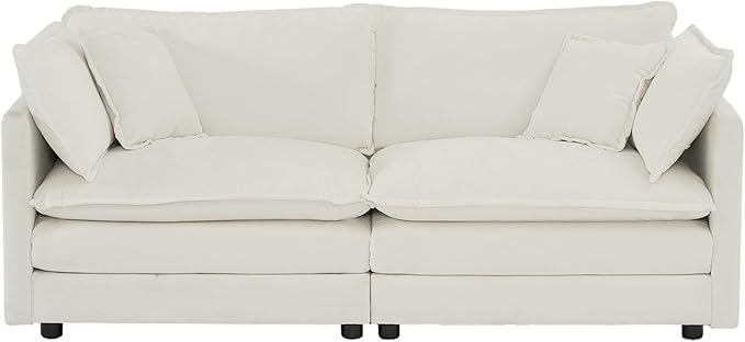 KEIKI Loveseat Sofa, Upholstered 2 Seater Couch, Oversized Sectional Sofa with 4 Pillows for Living Room Bedroom Office, White
