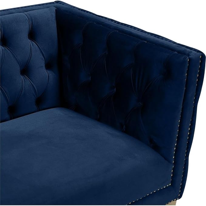 Meridian Furniture 652Navy-L Michelle Collection Modern | Contemporary Loveseat with Deep Button Tufting, Gold Nailhead Trim and Sturdy Gold Iron Legs, Navy Velvet, 66" W x 34" D x 30" H