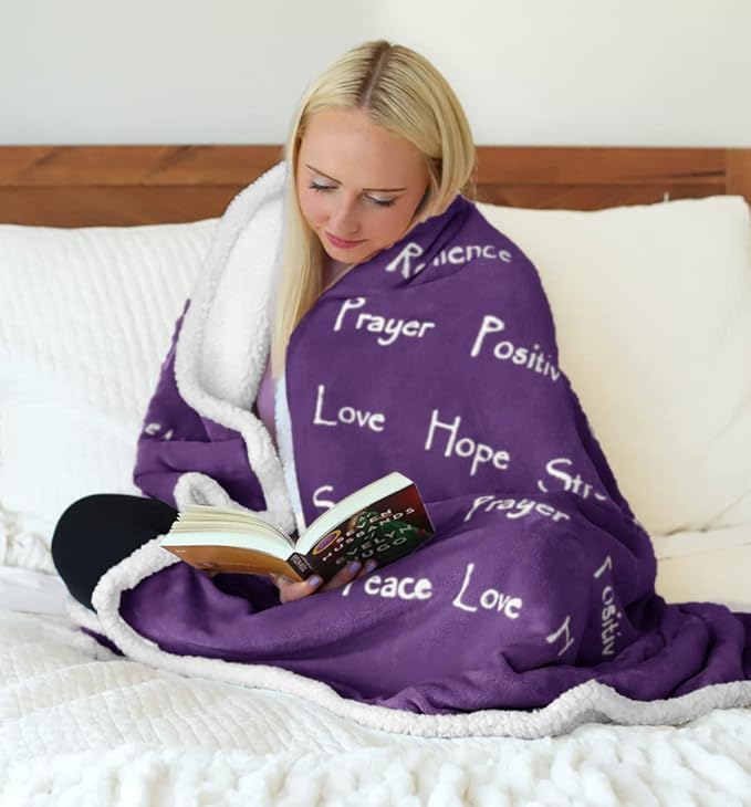Compassion Blanket (Brand)- Strength Courage Super Soft Warm Hugs, Get Well Gift Blanket Plush Healing Thoughts Positive Energy Love & Hope (Purple, 50 x 65 Sherpa)