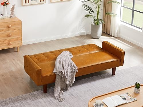 Modern PU Leather 3-Seat Couch, Adjustable Backrest Convertable Sofa, Sleek Minimalist Fold Out Couch Loveseat with Armrests, Sofa for Living Room Home Office Spaces, Brown