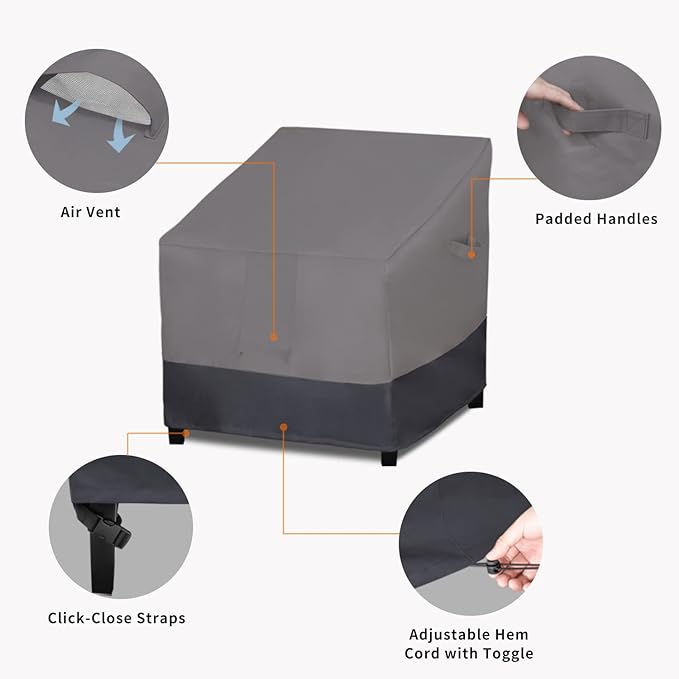 Easy-Going Outdoor Chair Cover Waterproof, Heavy Duty Patio Chair Cover, Windproof Outdoor Furniture Cover with Air Vent (2 Pack-33.5Wx40Dx36H inch, Gray/Dark Gray) - Image 4