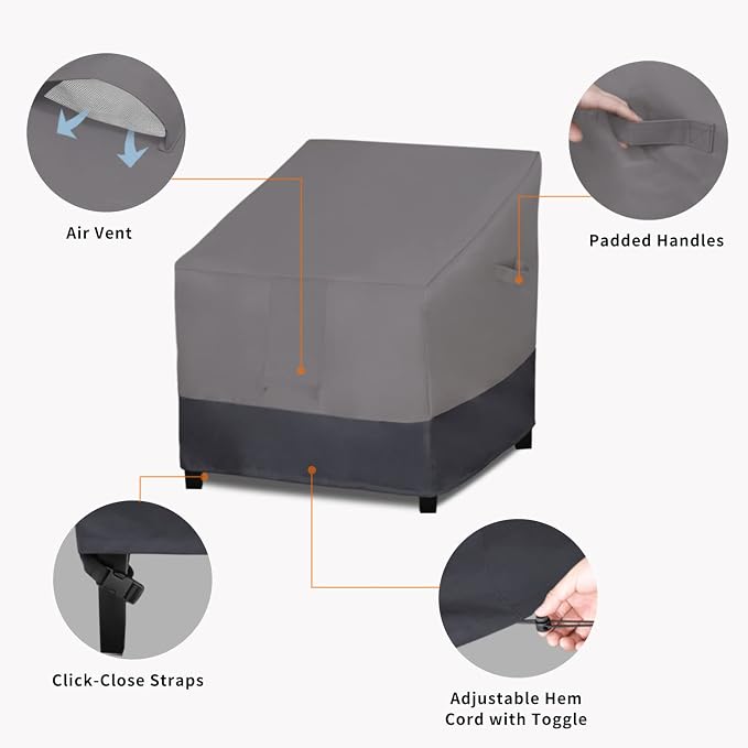 Easy-Going Outdoor Chair Cover Waterproof, Heavy Duty Patio Chair Cover, Windproof Outdoor Furniture Cover with Air Vent (1 Pack-32Wx37Dx31H inch, Gray/Dark Gray) - Image 4