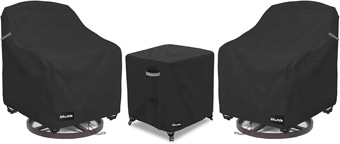 ANartcle 3 Pieces Patio Bistro Sets Cover,600D Waterproof Heavy Duty Patio Furniture Covers,Includes 2 Outdoor Swivel Chair Covers and 1 Patio Wicker Side Table Cover(Black) by PatioFurnitureCovers