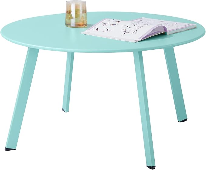 Meluvici Outdoor Side Table, Outdoor/Indoor Metal Steel Patio Coffee Table, Round Weather Resistant Anti-Rust, Green by Meluvici