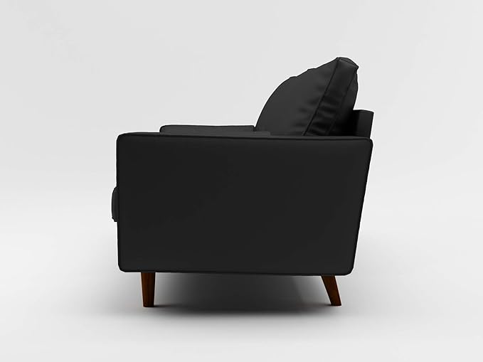 Womble Mid Century Modern Couch with Bolster Pillows, PU Leather Upholstered Tufted Seat, Versatile Retro Design for Comfortable Living Spaces, Sofa, Midnight