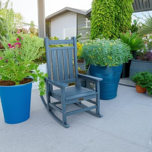 SERWALL Oversized Rocking Chair, Outdoor Rocking Chair for Adults, All Weather Resistant Porch Rocker for Lawn Garden, Blue - Image 2