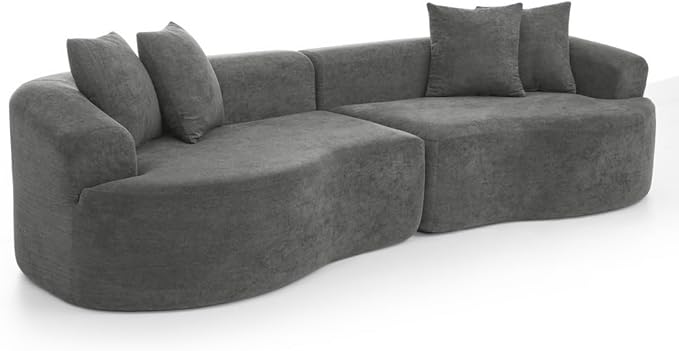 Curved Boneless Sofa Couches 4-Seat Tight Backrest Couch for Living Room Bedroom, Boneless Cloud Sofa with 4 Pillows, Floor Sofa in A Box No Assembly Required