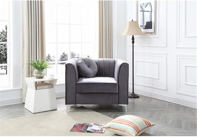 Glory Furniture Delray Velvet Chair in Gray