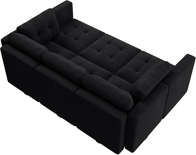 HONBAY Sectional Couch with Storage, Modular Sectional Sofa, Velvet Couches for Living Room, Mid Black