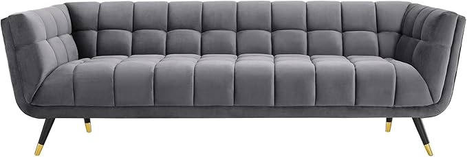 Modway Adept Contemporary Mid-Century Modern Performance Velvet Upholstered Tufted Sofa in Gray