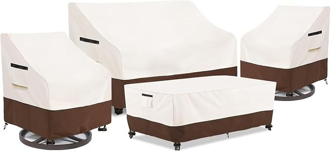 Patio Furniture Covers Set,4-Piece 600D Heavy Duty Waterproof Outdoor Furniture Cover for Patio Swivel Rocker Chairs,Loveseat and Coffee Table,Beige & Brown by Unknown