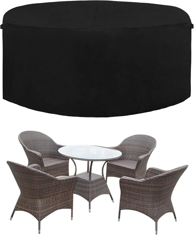 Easy-Going 600D Heavy Duty Round Patio Furniture Cover, Outdoor Table and Chair Set Cover, Waterproof Outdoor Sectional Furniture Set Cover (96" DIAx 28" H, Black) by Easy-Going