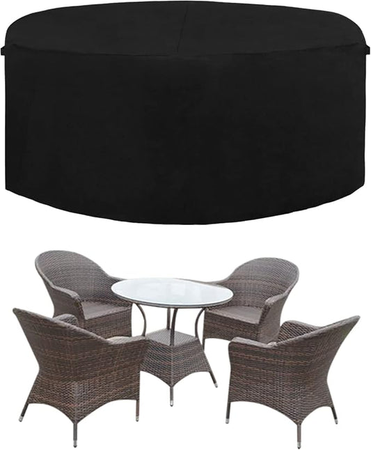 Easy-Going 600D Heavy Duty Round Patio Furniture Set Cover, Waterproof Outdoor Table and Chair Set Cover, (62"DIAx 28"H, Black) by Easy-Going