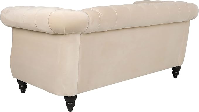 LEVNARY Velvet Sofa, Chesterfield Tufted Upholstered 2 Seater Couch, Modern Loveseat Couch Classic Furniture for Living Room Bedroom (Beige)