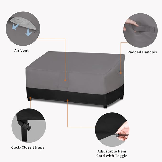 Easy-Going Waterproof Outdoor Couch Cover, Heavy Duty Deep 3-Seater Patio Sofa Cover, Windproof Outdoor Furniture Cover with Air Vent (88Wx40Dx33H inch,Gray/Black) - Image 4