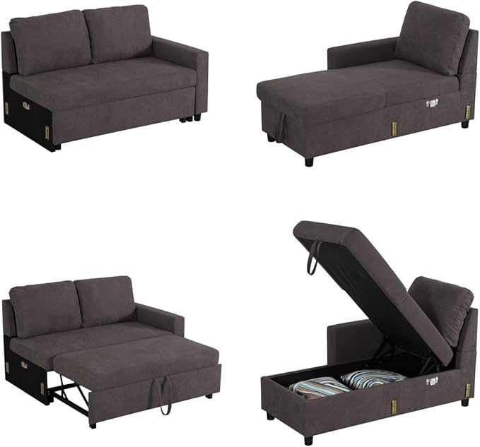 83" L-Shape Pull Out Sleeper Sofa Bed with Storage Chaise, 2 Pieces Sectional Couch Bed with Back Cushion for Living Room,Apartment,Office - Dark Brown