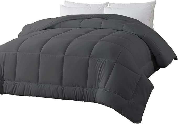 BedTreat Down Alternative Full Duvet Insert with Corner Tabs, All Season Quilted Bed Comforter Box-Stitched Full Comforter Grey, Machine Washable Microfiber Bedding