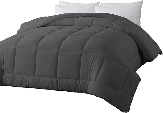 BedTreat Down Alternative Full Duvet Insert with Corner Tabs, All Season Quilted Bed Comforter Box-Stitched Full Comforter Grey, Machine Washable Microfiber Bedding