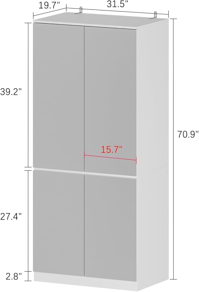FUFU&GAGA Wardrobe with Mirror Doors, White Bedroom Armoire with Shelves, Hanging Rod, Mirror Wardrobe Closet Modern Clothes Storage Cabinet for Guest Room Cloakroom, 31.5”W x 19.7”D x 70.9”H