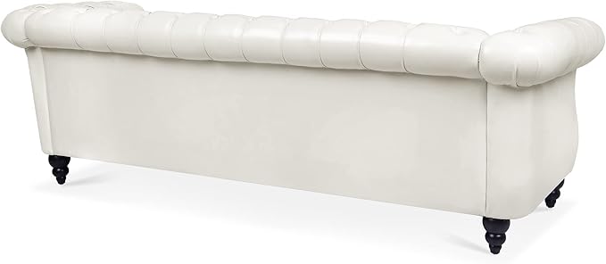 ERYE 84.5-Inch Classic 3 Seat Chesterfield Sofa Couches for Living Room Bedroom, 3 Seaters Button Tufted Faux Leather Upholstered Chesterfield Sofa Couch,Wood Legs | Button Tufted, Easy to Assemble, Nailhead, Removable Cushion