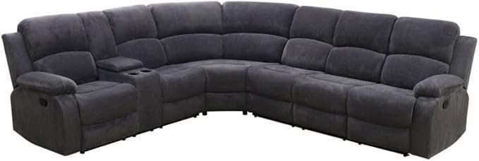 Reclining Sectional Sofa Set, L Shaped Recliner Couch with Cup Holder and Storage Console for Home Theater & Living Room, Dark Gray