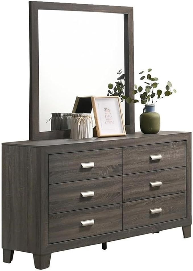 Best Quality Furniture Rustic Wood Gray 6pc Bedroom Set in Eastern King with Chest and 2 Nightstands