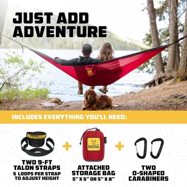 Wise Owl Outfitters Camping Hammock – 500lbs Portable Hammock with Tree Straps - Travel, Backpacking, Hiking, Outdoors Camping Gear - Single or Double - Image 4