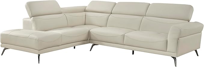Lexicon L-Shaped Sectional Couch with Left Chaise, Top Grain Leather Match Sectional Sofa, Adjustable Headrests, Black Chrome Metal Legs, High-Density Cushions, Stitching, for Living Room, Beige