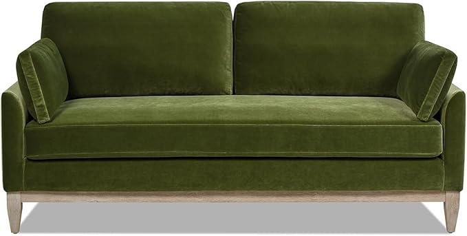 Jennifer Taylor Home Pasadena 75.5" Modern Living Room Farmhouse Performance Velvet Compact Sofa Couch for Small Spaces and Apartments in Olive Green