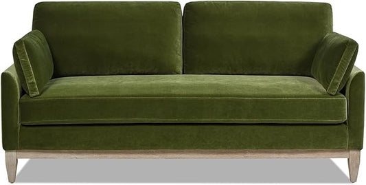 Jennifer Taylor Home Pasadena 75.5" Modern Living Room Farmhouse Performance Velvet Compact Sofa Couch for Small Spaces and Apartments in Olive Green