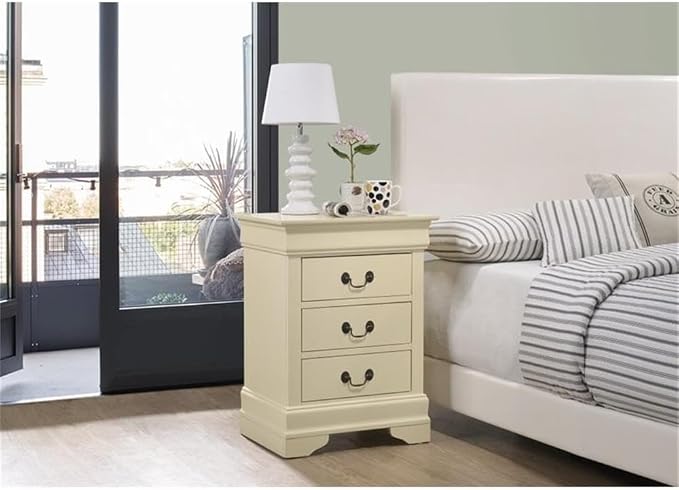 MAKLAINE Contemporary 3 Drawer Nightstand, Wood Veneers, Beige Finish, 29 in H x 21 in W x 16 in D, Fully Assembled, Dovetailed Drawers, Durable Bedroom Storage Furniture - Image 2