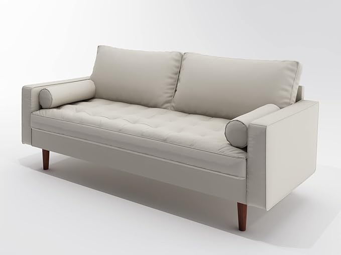 SILKIR 3-Person Sofa Couch for Living Room | Perfect for: Apartment/Studio/Office & Small Space | Poly Leather Fabric | Fast and Easy Assembly | (White) Modern Contemporary Mid-Century, Faux
