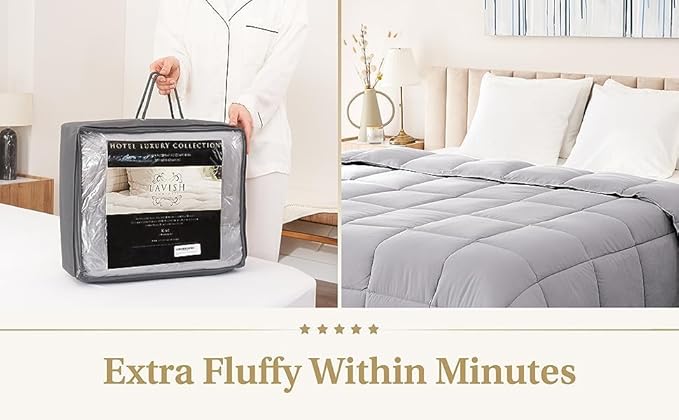 Lavish Comforts® Grey King Comforter – Fluffy Down Alternative Duvet Insert, Light Grey Comforter, All-Season Bedding, Hypoallergenic, Machine Washable, King Duvet Insert w/Corner Loops