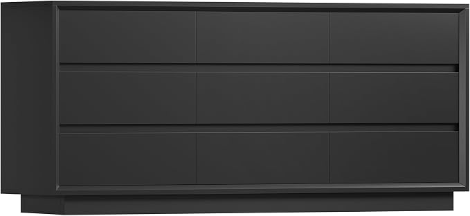 TEENFON 63" Dresser for Bedroom with 9 Drawers, Black Dresser with Metal Slide, Bedroom Dressers, Wood Dressers & Chests of Drawers for Bedroom, Hallway, Black by TEENFON