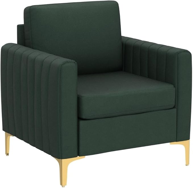 HULALA HOME Velvet Accent Club Chair, Modern Velvet Armchair Upholstered Accent Sofa Chair with Gold Metal Legs Mid-Century Barrel Leisure Comfy Reading Armchair, Grey