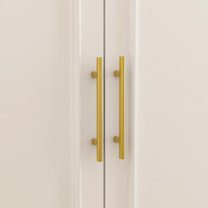 ECACAD White Wardrobe Armoire with 4 Doors, 3-Tier Shelves & Hanging Rod, Wooden Closet Storage Cabinet for Bedroom (30.2”W x 19.3”D x 74.8”H)