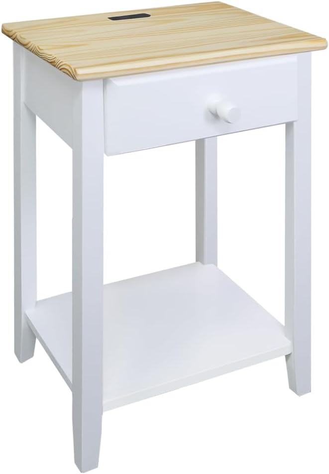 Casual Home Owl Night Stand with USB Port Charging Station and Drawer, 17.5" W x 14.25" D x 24.5" H, Natural White - Image 7