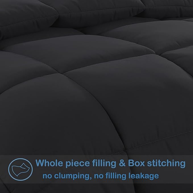 EASELAND California King Down Alternative Comforter - Quilted Duvet Insert for All Seasons, Soft Lightweight with Corner Tabs, Summer Winter Warm Bedding, Black 96x104 Inches