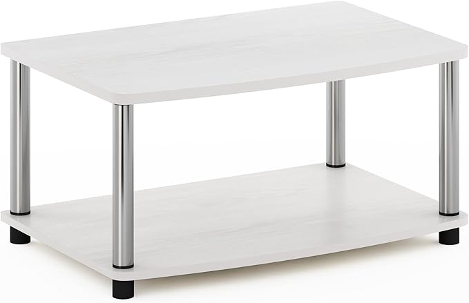 Furinno Turn-N-Tube No Tools 2-Tier Elevated TV Stand, Stainless Steel Tubes, White Oak/Chrome