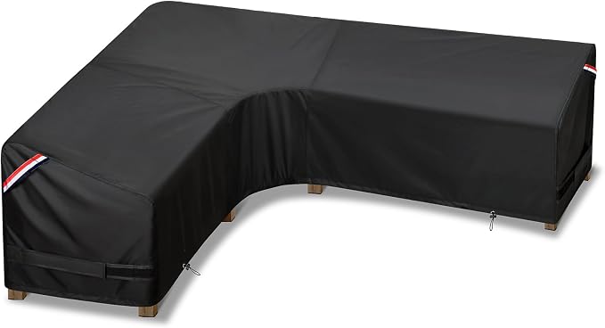 KylinLucky L-Shaped Patio Sectional Sofa Cover 83"x104" Reversible, Heavy Duty Waterproof Left/Right Facing Outdoor Couch Cover, All-Weather Black by KylinLuckyOutdoorFurnitureCovers
