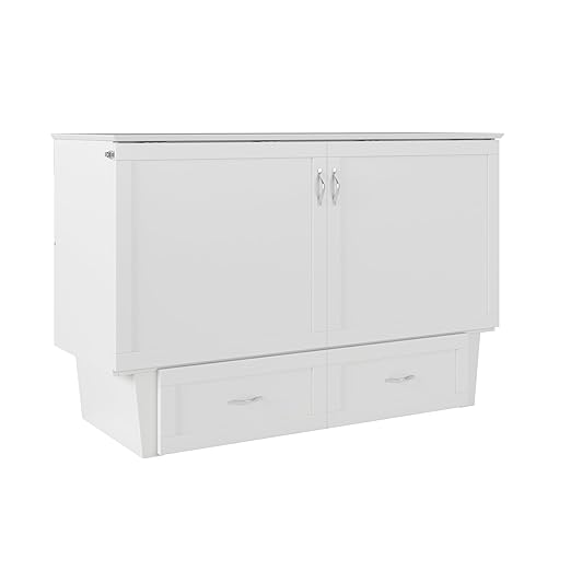 AFI, Chelsea Mid-Century Modern Queen Solid Wood Murphy Bed Chest with 6" Mattress, Storage Drawer & Built-in USB Charger, White