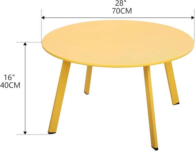 Meluvici Outdoor Side Table, Outdoor/Indoor Metal Steel Patio Coffee Table, Round Weather Resistant Anti-Rust (Yellow) - Image 3