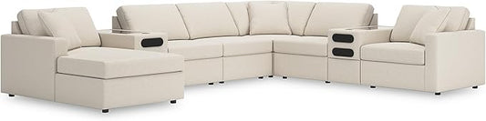 Signature Design by Ashley Modern Modmax Stain Resistant U-Shape Right-Arm Facing 8-PC Sectional with Chaise and Audio Consoles, Beige