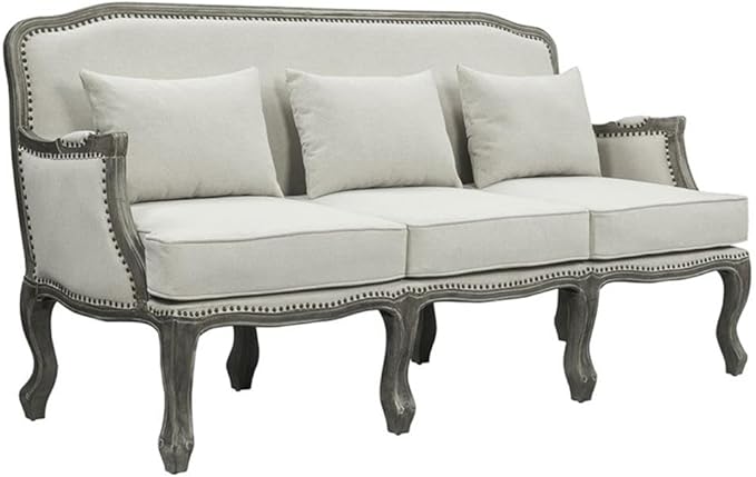 Acme Furniture Upholstered Sofa with Nailhead Trim, Cream and Brown