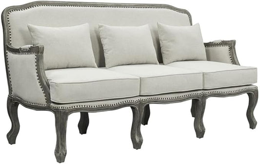 Acme Furniture Upholstered Sofa with Nailhead Trim, Cream and Brown