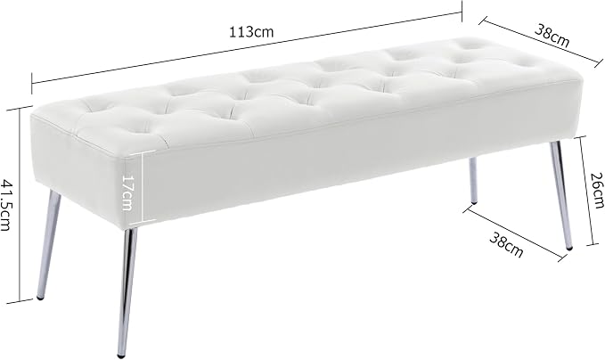 DUHOME Button-Tufted Ottoman Bench, Upholstered Footrest Stool Rectangular Dining Bench Leather Accent Bench for Entryway Dining Room Living Room Bedroom, White - Image 3