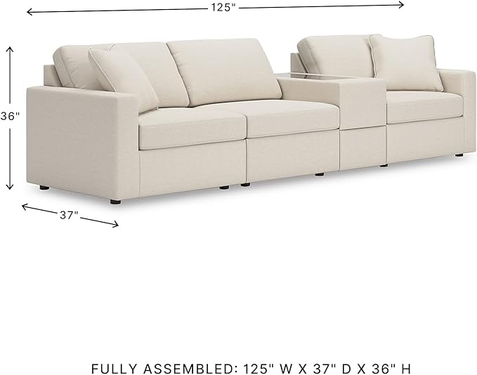 Signature Design by Ashley Modmax Coastal Modular Stain Resistant 4-Piece Sectional with Storage Console, Drawer and 2 Accent Pillows, Beige