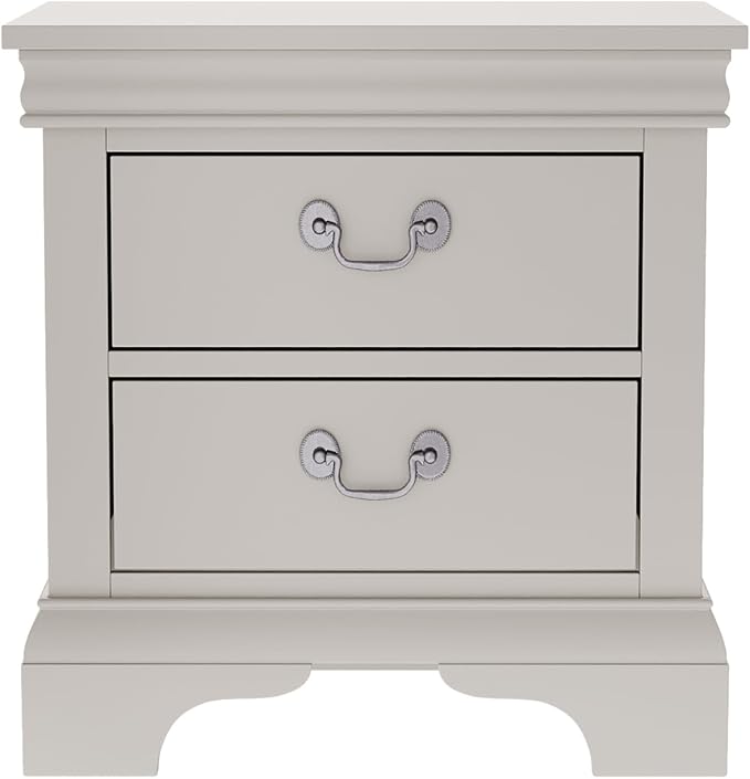 Henf Nightstand with 2 Drawers Traditional Side Table for Small Space, Bedside Table with Metal Ring Handle, Small Wooden Night Stand for Bedroom Furniture, White - Image 7