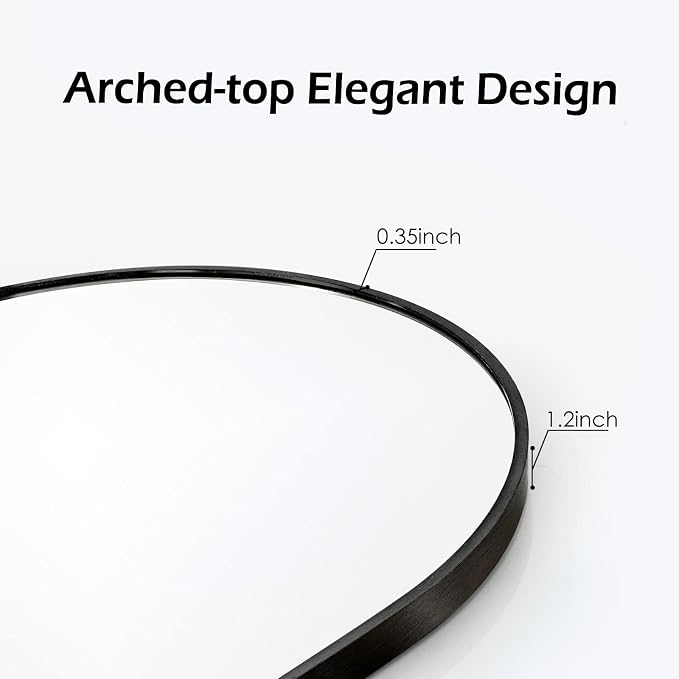 HARRITPURE Wall Mounted Mirror Arch Mirror for Bathroom,Vanity Mirror Aluminum Alloy Metal Frame Home Decor for Bathroom Bedroom Living Room Entryway (Black-2Pcs, 20“*30”) - Image 4